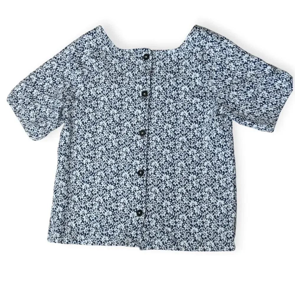 Madewell Floral Jacquard Button Back Square Neck Top Size Small